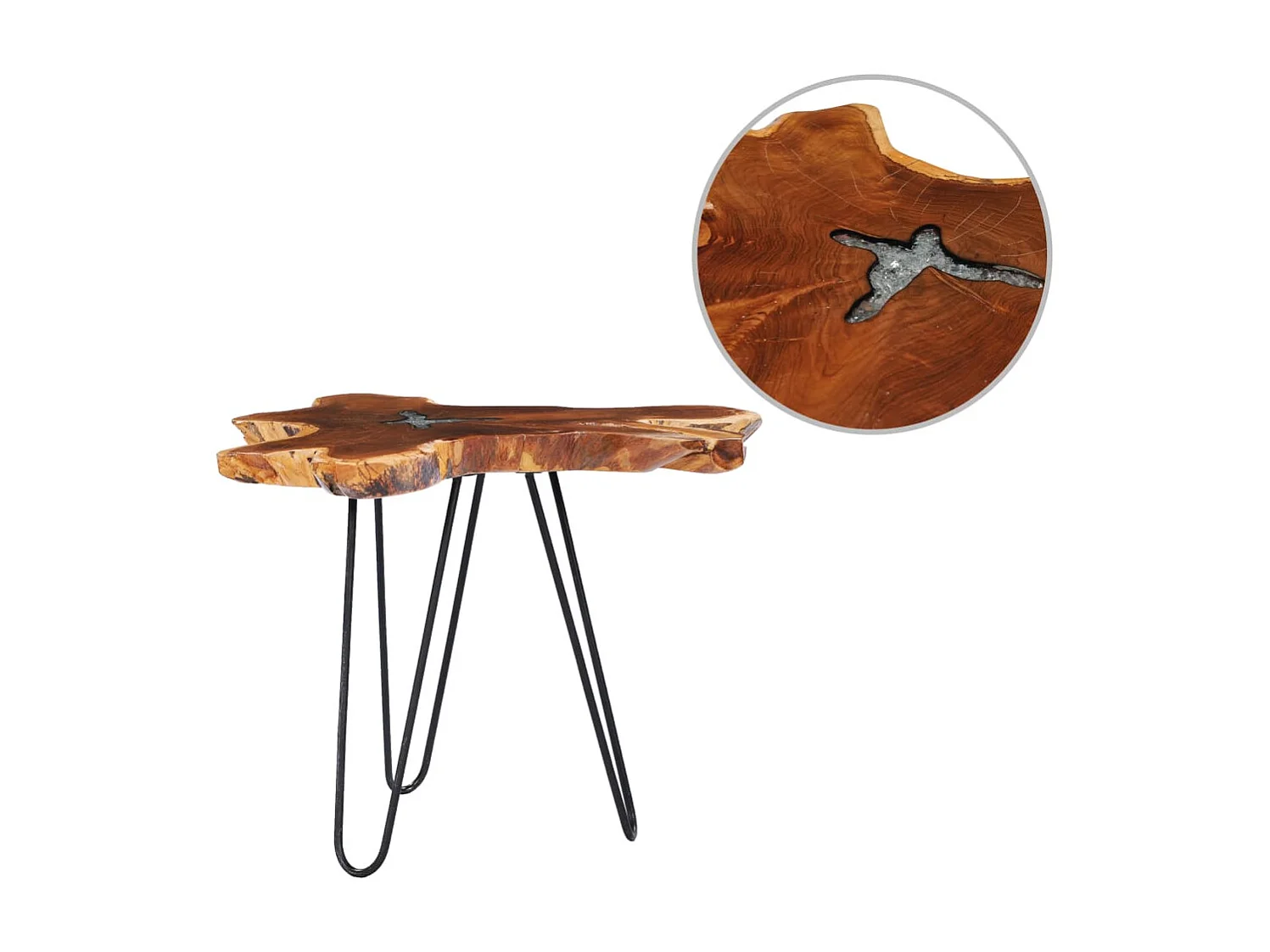 Table basse 70 x 45 cm Bois de teck massif et polyrésine OFR39506 BonneVie Meuble