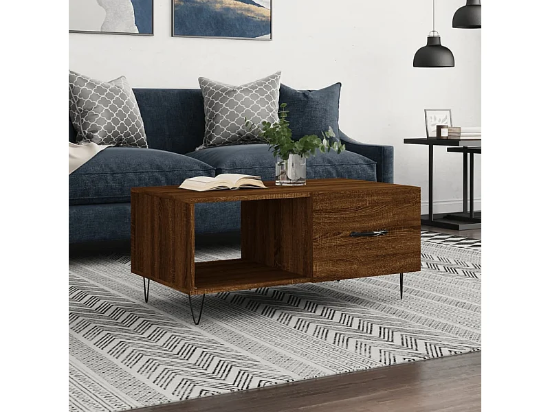 Table basse chêne marron 90x50x40 cm bois d'ingénierie OFR40348 BonneVie Meuble