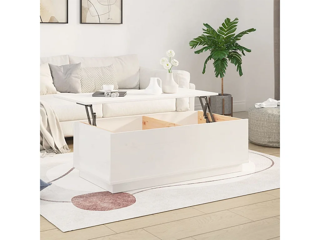 Table basse relevable Blanc 100x50x35 cm Bois massif de pin OFR56327 BonneVie Meuble