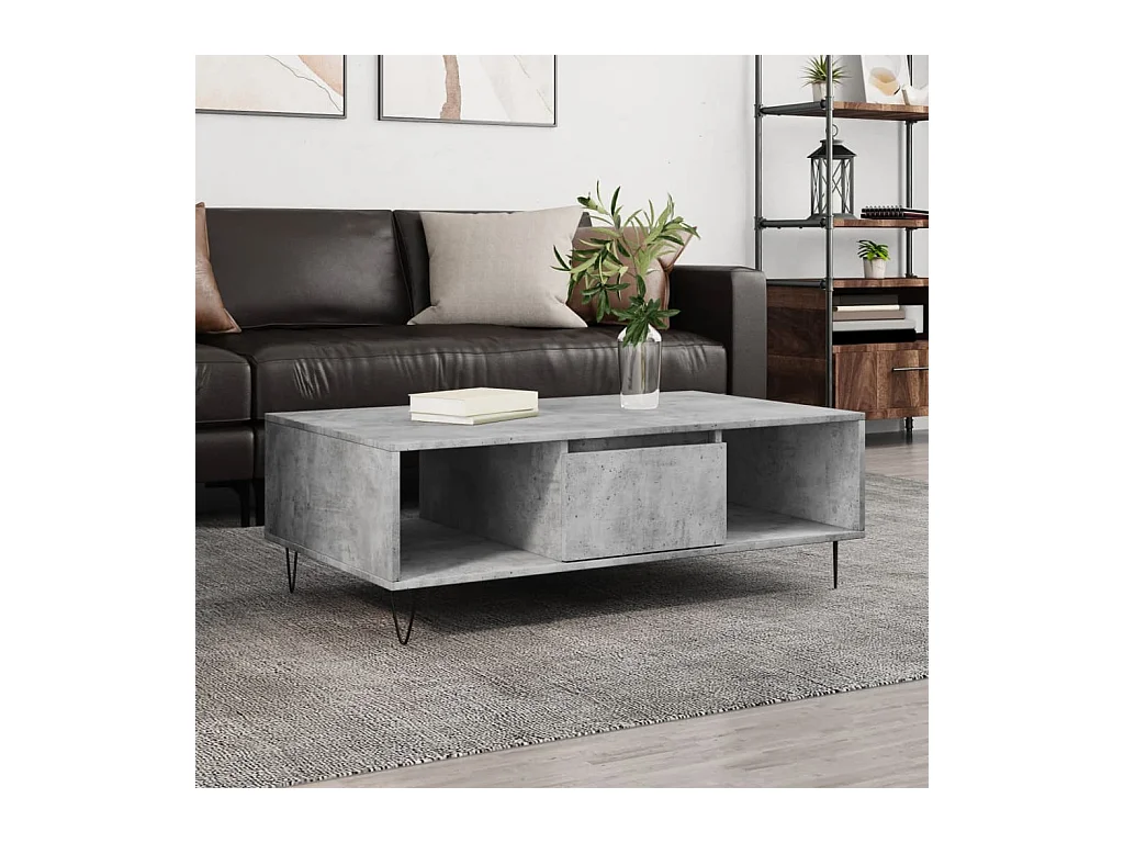 Table basse gris béton 104x60x35 cm bois d'ingénierie OFR53521 BonneVie Meuble
