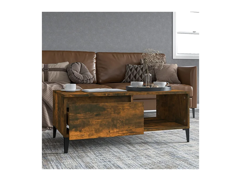 Table basse Chêne fumé 90x50x36,5 cm Bois d'ingénierie OFR38047 BonneVie Meuble