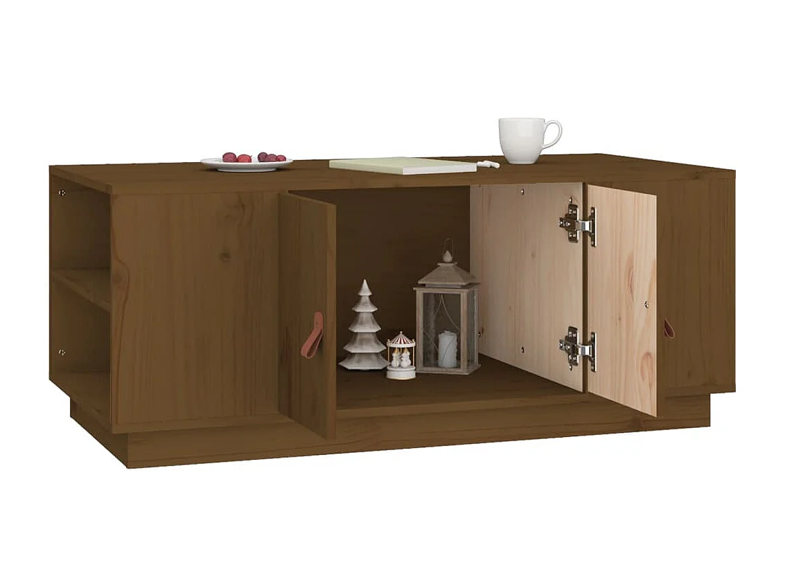 Table basse Marron miel 100x50x41 cm Bois massif de pin OFR21222 BonneVie Meuble