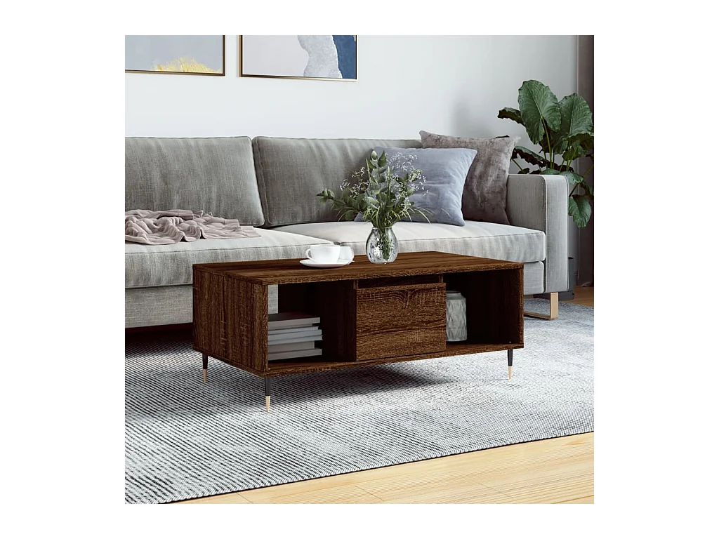 Table basse Chêne marron 90x50x36,5 cm Bois d'ingénierie OFR99240 BonneVie Meuble