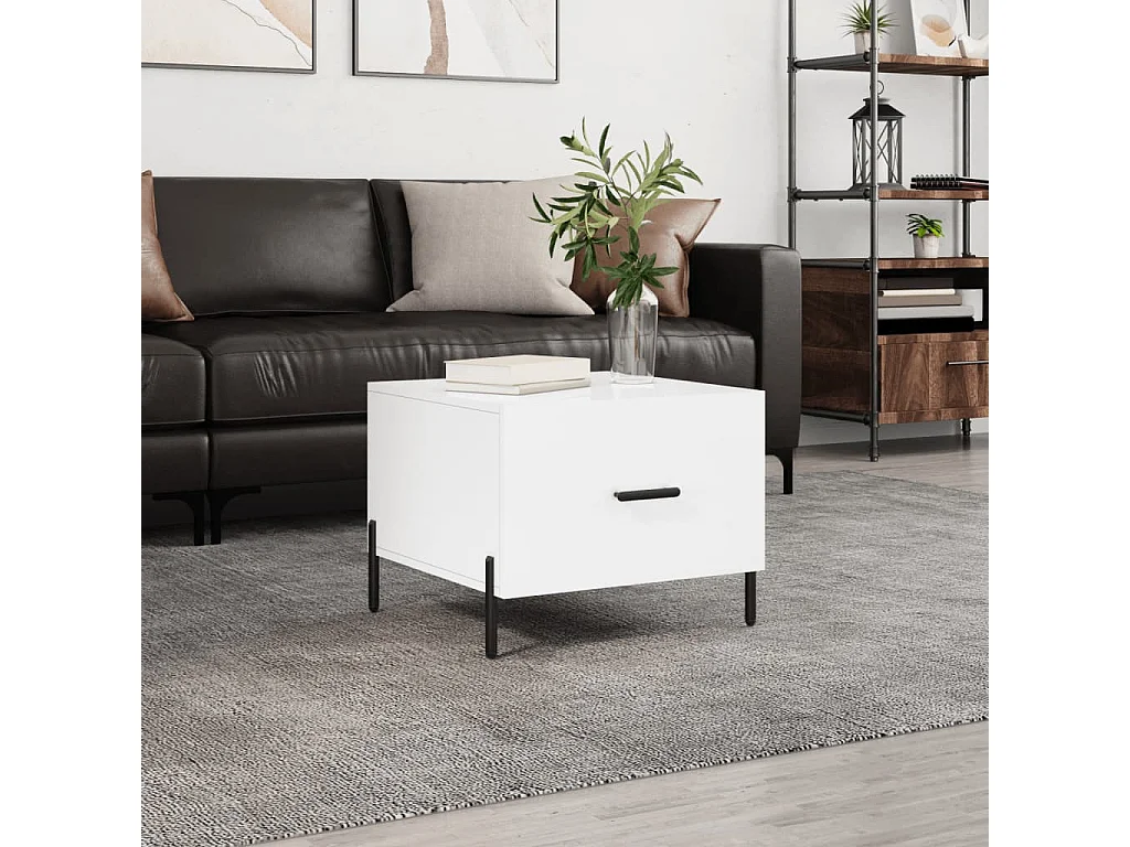 Mesa de centro madera de ingeniería brillo blanco 50x50x40 cm ES80142