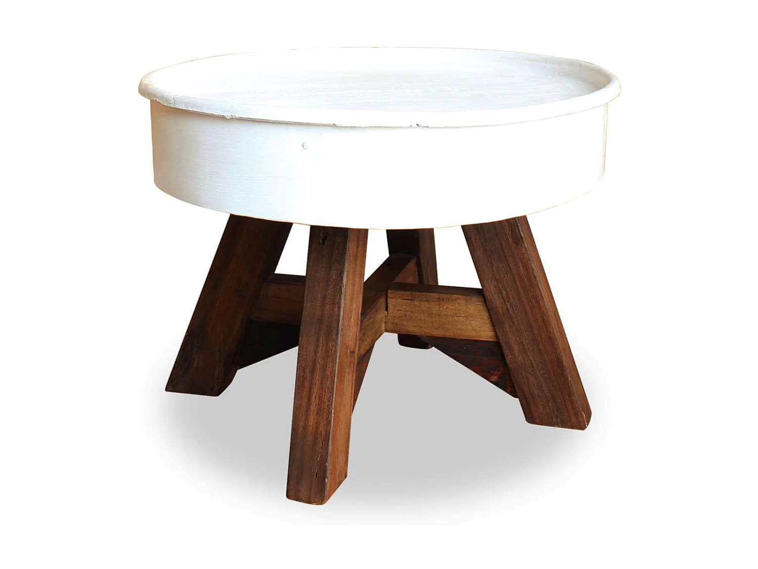 Mesa de centro 60x45 cm madeira recuperada maciça branco PT203056