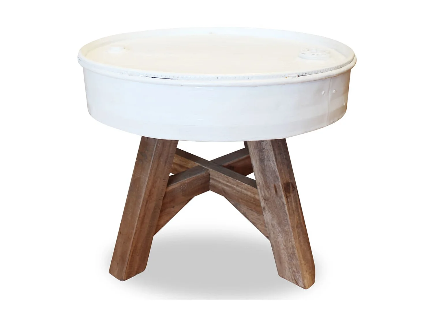 Mesa de centro de madera maciza reciclada blanco 60x45 cm ES24777