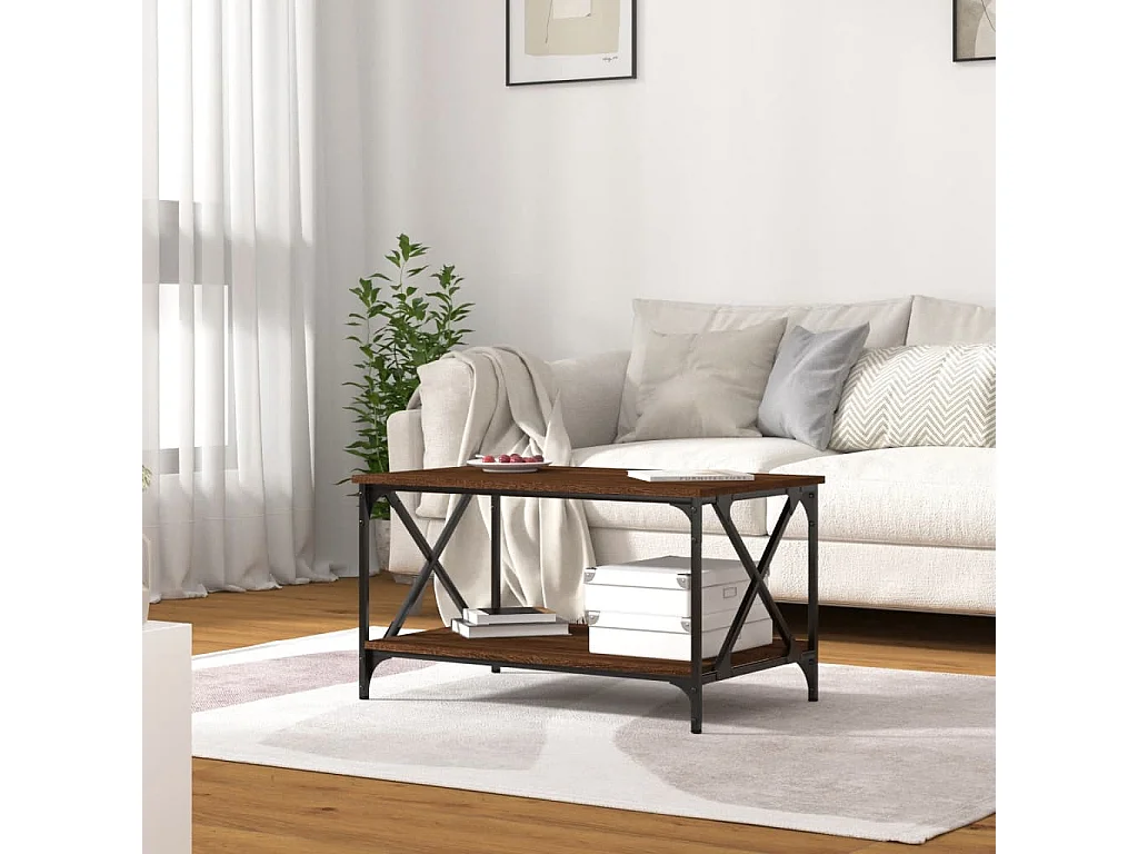 Table basse Chêne marron 80x50x45 cm Bois d'ingénierie et fer OFR23892 BonneVie Meuble
