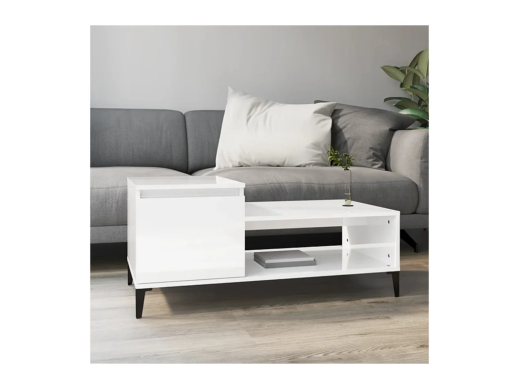 Table basse Blanc brillant 100x50x45 cm Bois d'ingénierie OFR87160 BonneVie Meuble