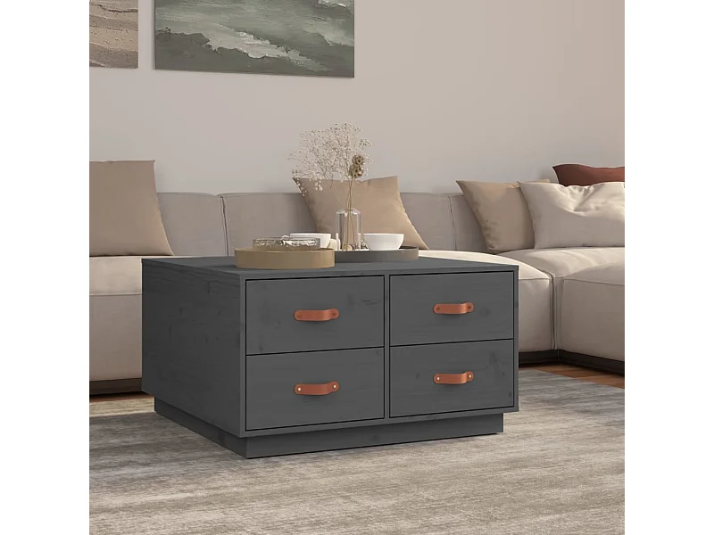 Mesa de centro de madera maciza de pino gris 80x80x45 cm ES65423