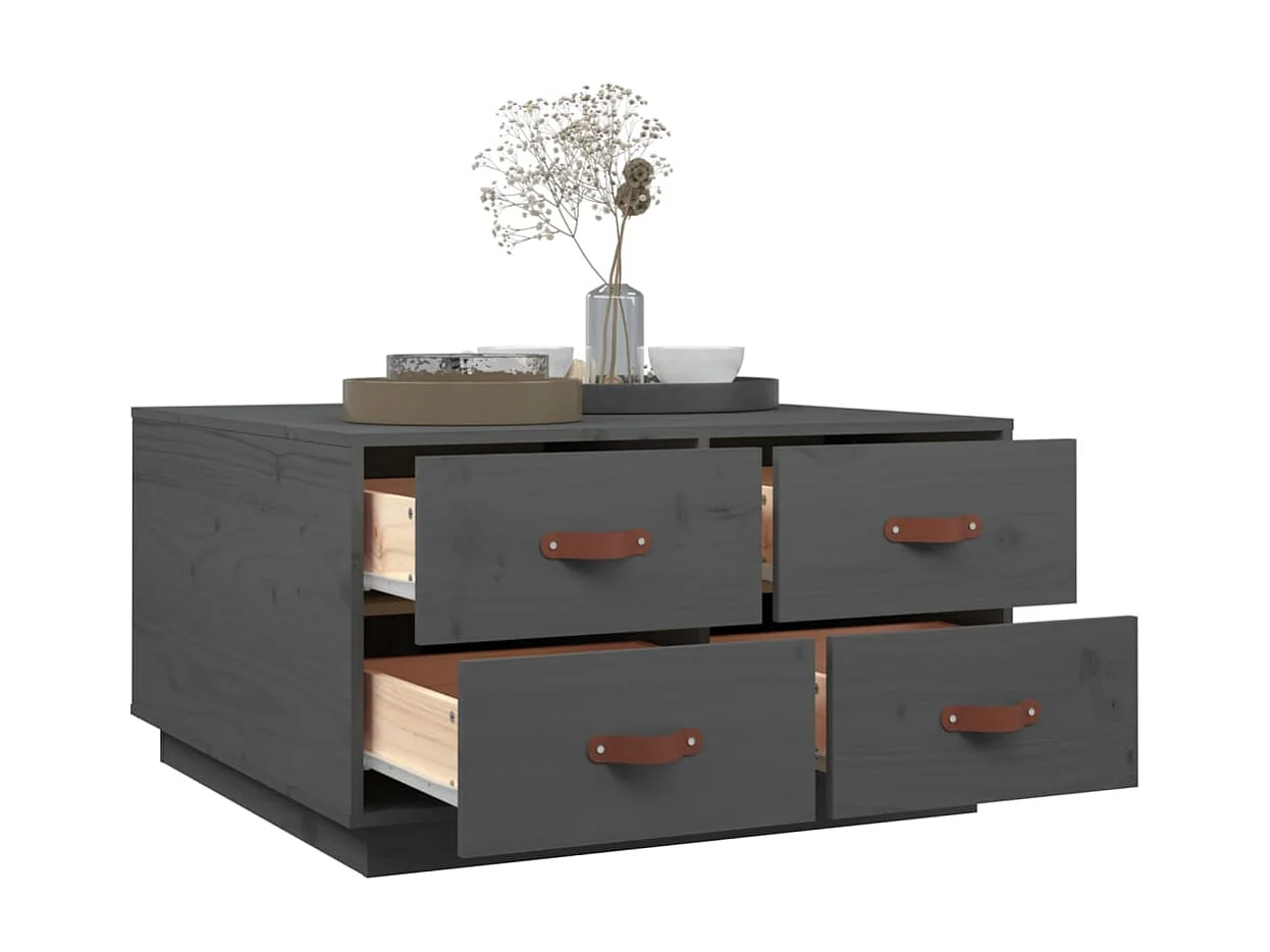 Mesa de centro 80x80x45 cm madeira de pinho maciça cinza PT242737