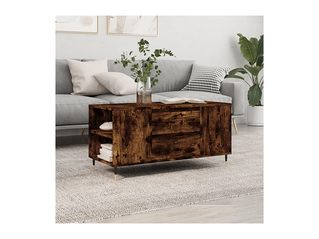 Table basse chêne fumé 102x44,5x50 cm bois d'ingénierie OFR98206 BonneVie Meuble