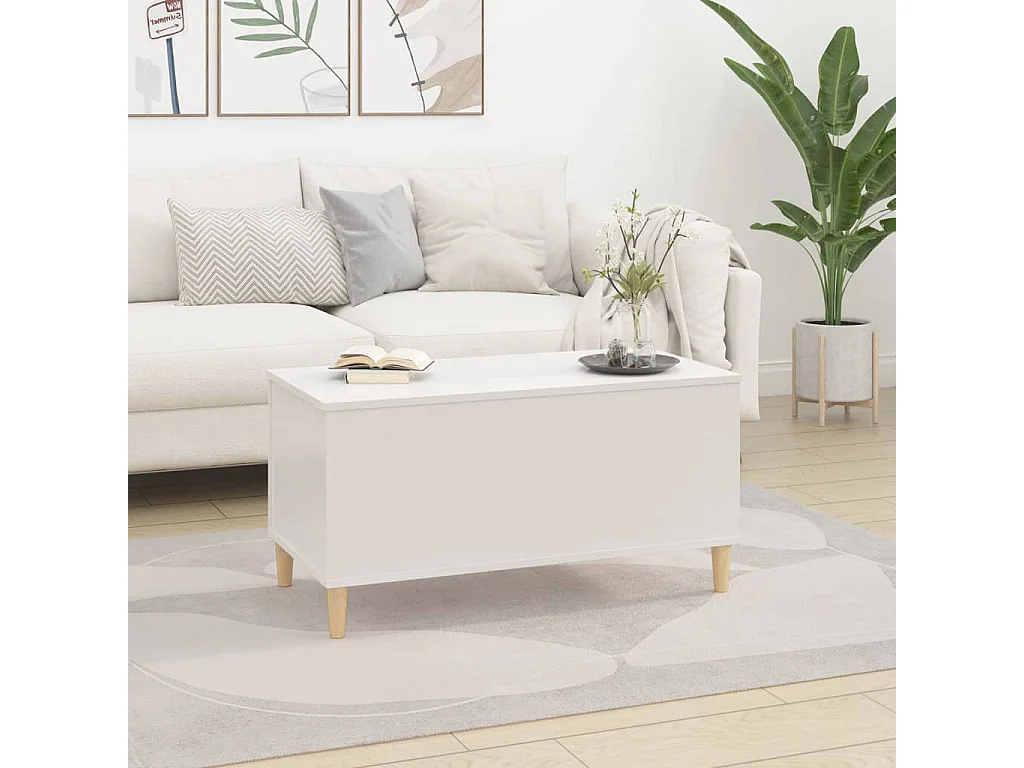 Table basse relevable Blanc brillant 90x44,5x45 cm Bois d'ingénierie OFR57574 BonneVie Meuble