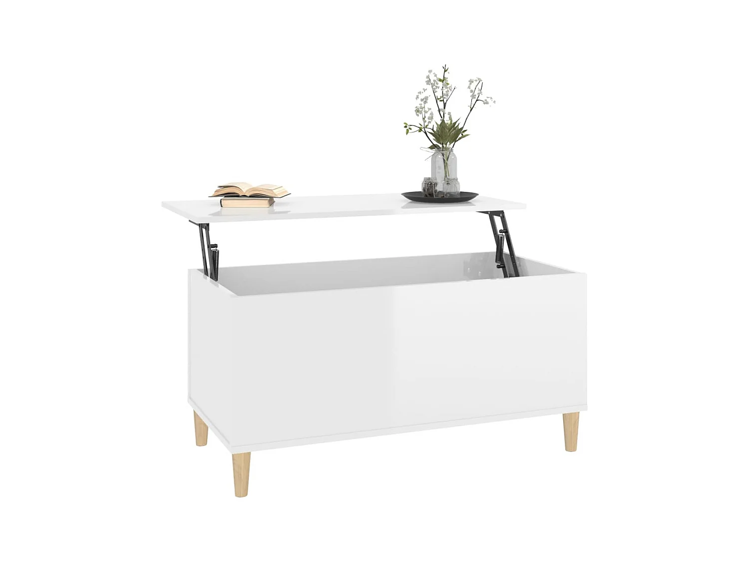 Table basse relevable Blanc brillant 90x44,5x45 cm Bois d'ingénierie OFR57574 BonneVie Meuble