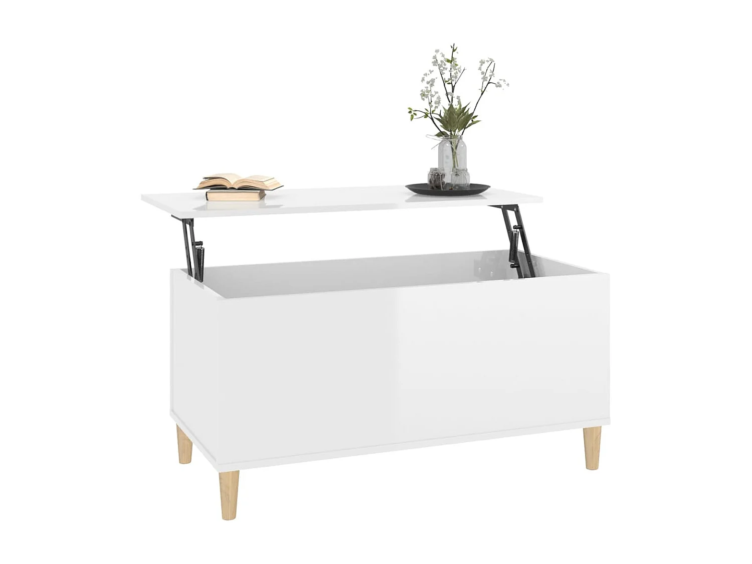 Table basse relevable Blanc brillant 90x44,5x45 cm Bois d'ingénierie OFR57574 BonneVie Meuble