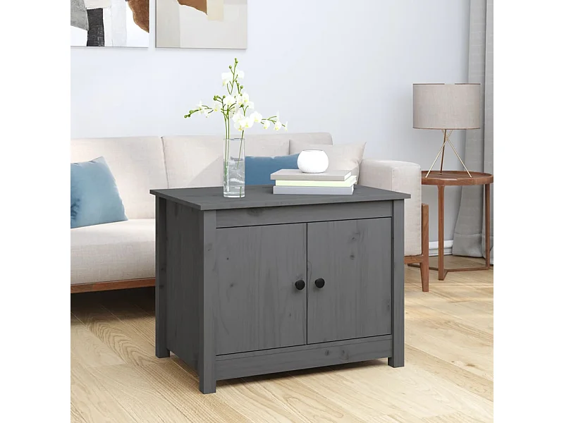 Mesa de centro de madera maciza de pino gris 71x49x55 cm ES95318