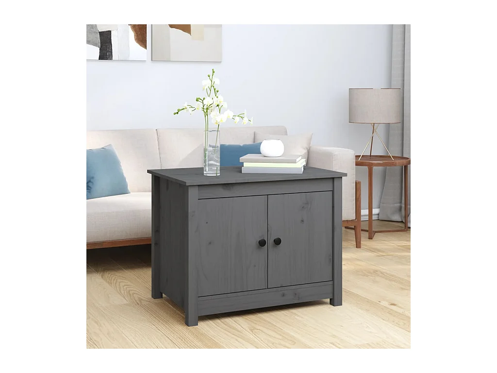 Table basse Gris 71x49x55 cm Bois massif de pin OFR14142 BonneVie Meuble
