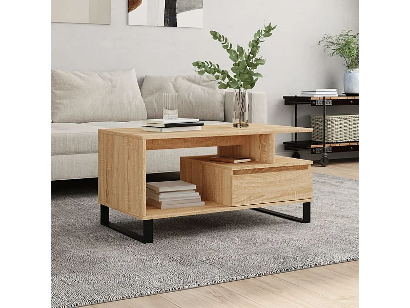 Table basse Chêne sonoma 90x49x45 cm Bois d'ingénierie OFR88199 BonneVie Meuble