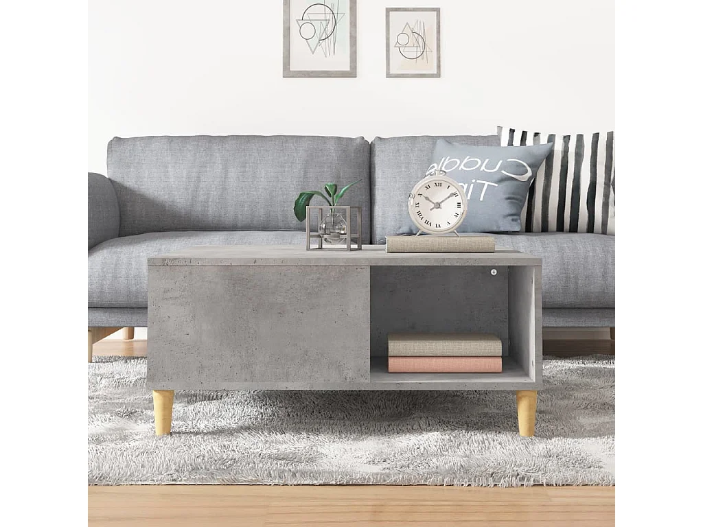 Table basse gris béton 80x80x36,5 cm bois d'ingénierie OFR38912 BonneVie Meuble