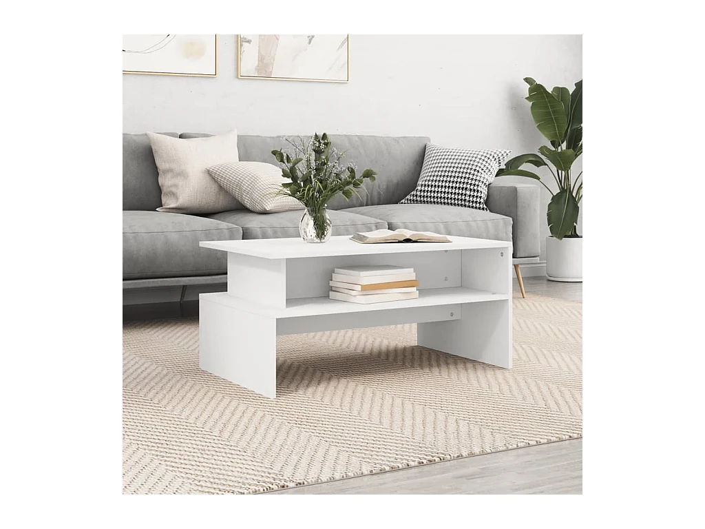 Table basse blanc 90x55x42,5 cm bois d'ingénierie OFR75324 BonneVie Meuble