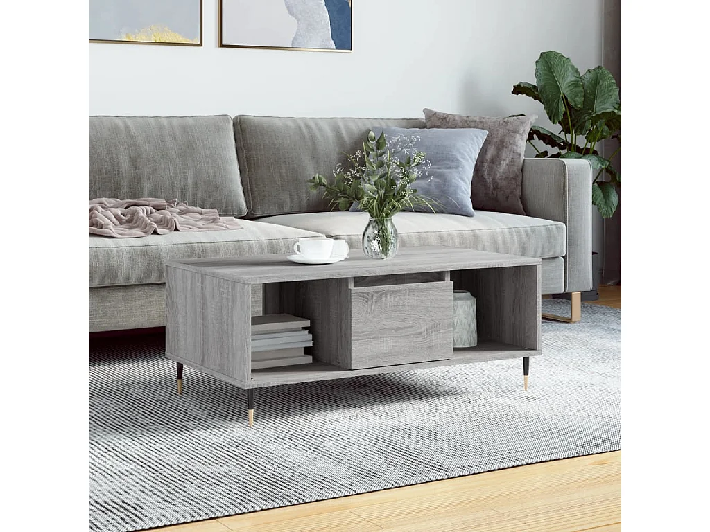 Table basse Sonoma gris 90x50x36,5 cm Bois d'ingénierie OFR44957 BonneVie Meuble