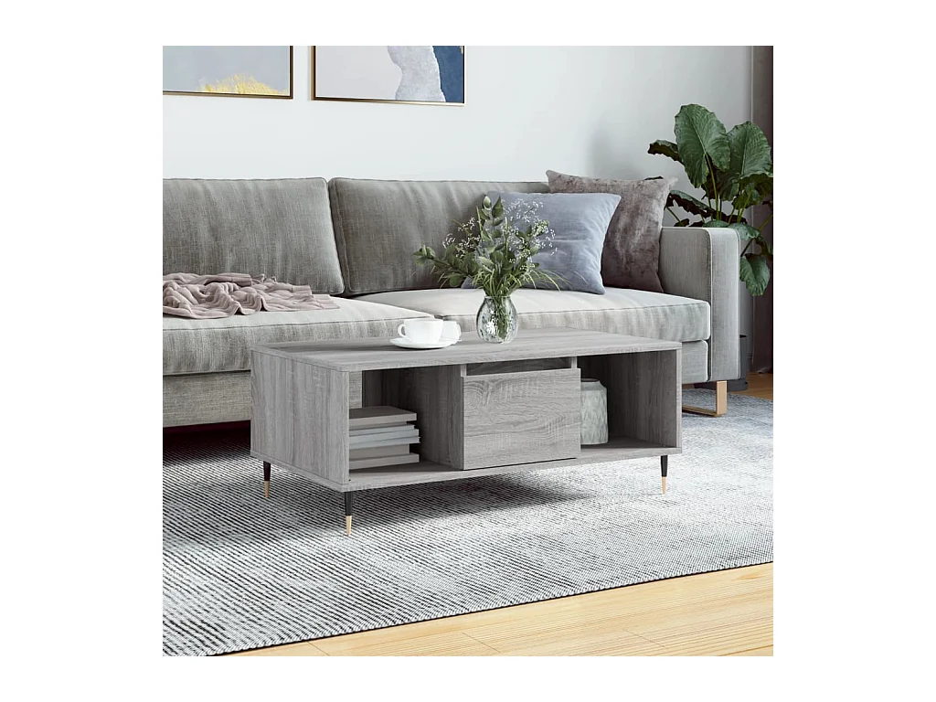 Mesa de centro madera contrachapada gris Sonoma 90x50x36,5 cm ES19983
