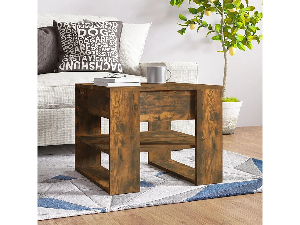 Table basse Chêne fumé 55,5x55x45 cm Bois d'ingénierie OFR72732 BonneVie Meuble