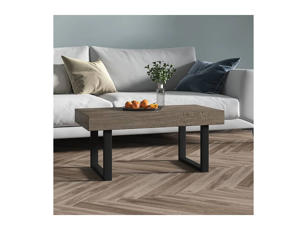 Table basse Gris et noir 90x45x40 cm MDF et fer OFR85244 BonneVie Meuble