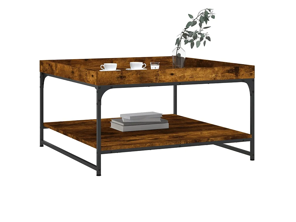 Mesa de centro madera ingeniería y hierro roble humo 80x80x45cm ES72898