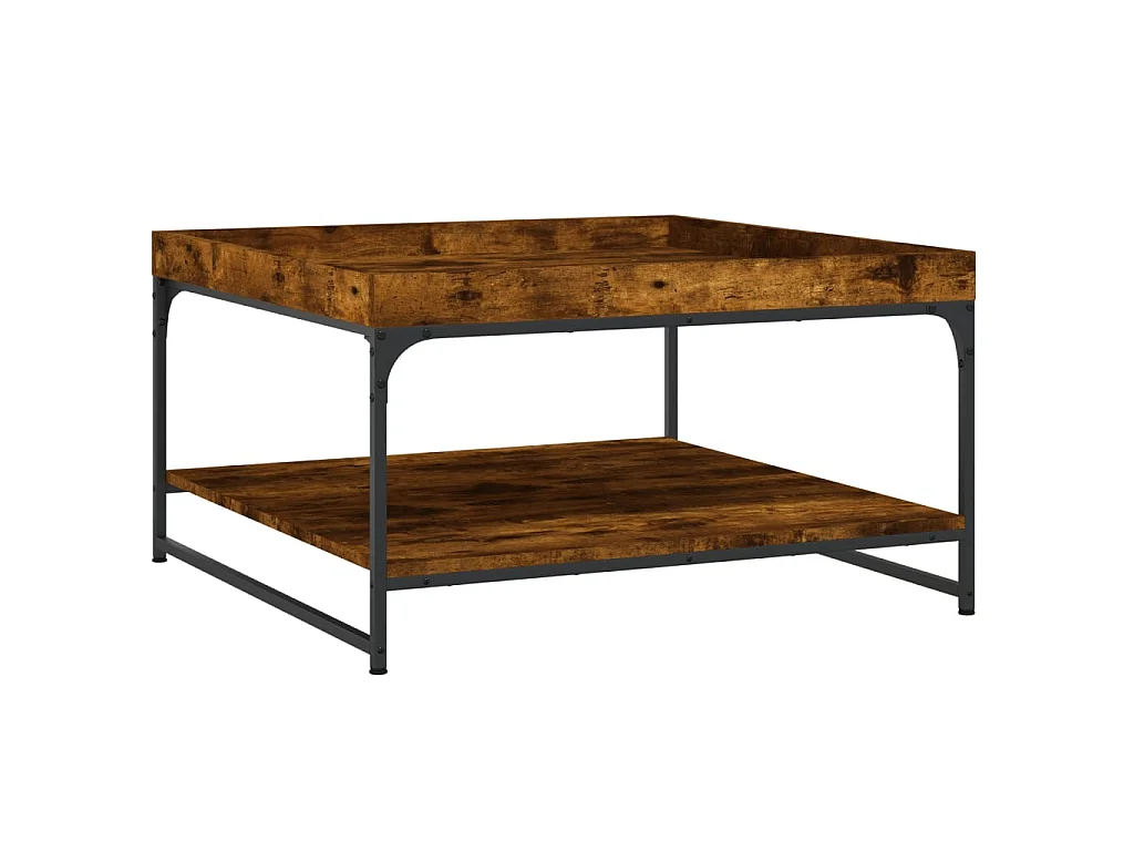 Table basse chêne fumé 80x80x45 cm bois d'ingénierie et fer OFR89547 BonneVie Meuble
