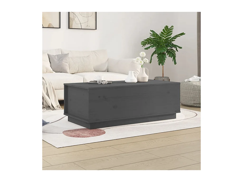 Table basse relevable Gris 100x50x35 cm Bois massif de pin OFR27468 BonneVie Meuble