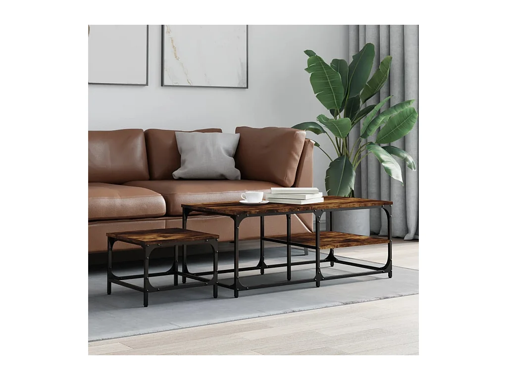 Tables basses gigognes 2 pcs chêne fumé bois d'ingénierie OFR20153 BonneVie Meuble