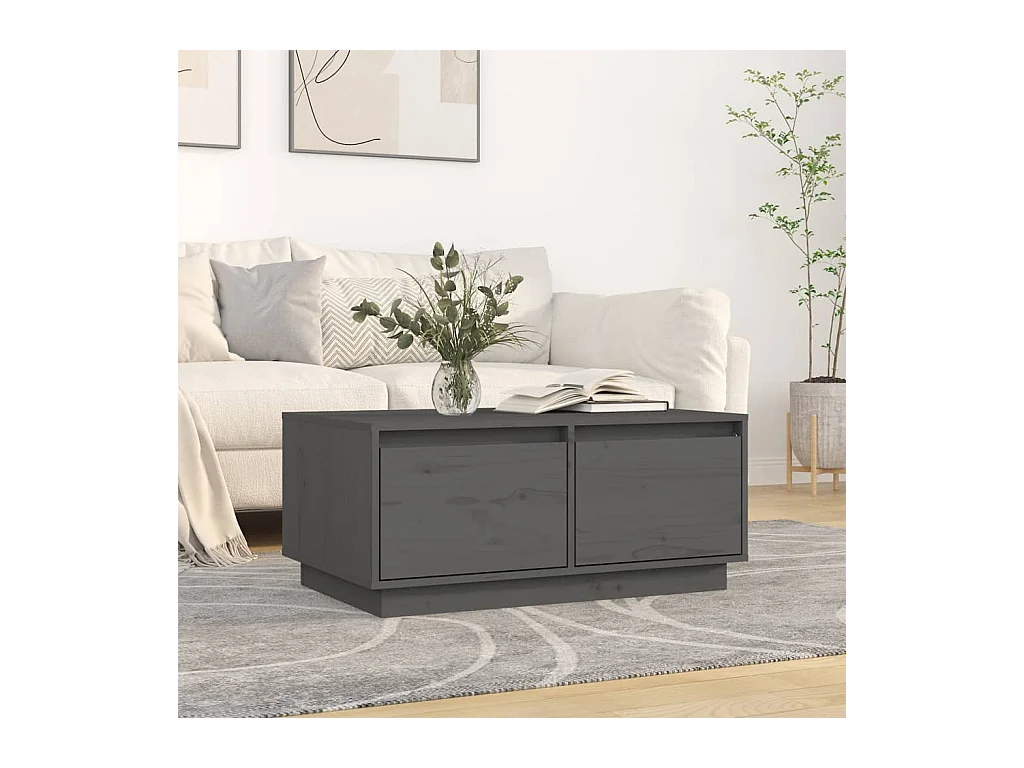 Table basse Gris 80x50x35 cm Bois massif de pin OFR34053 BonneVie Meuble