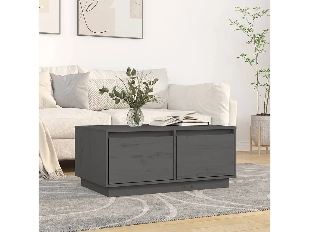 Table basse Gris 80x50x35 cm Bois massif de pin OFR34053 BonneVie Meuble