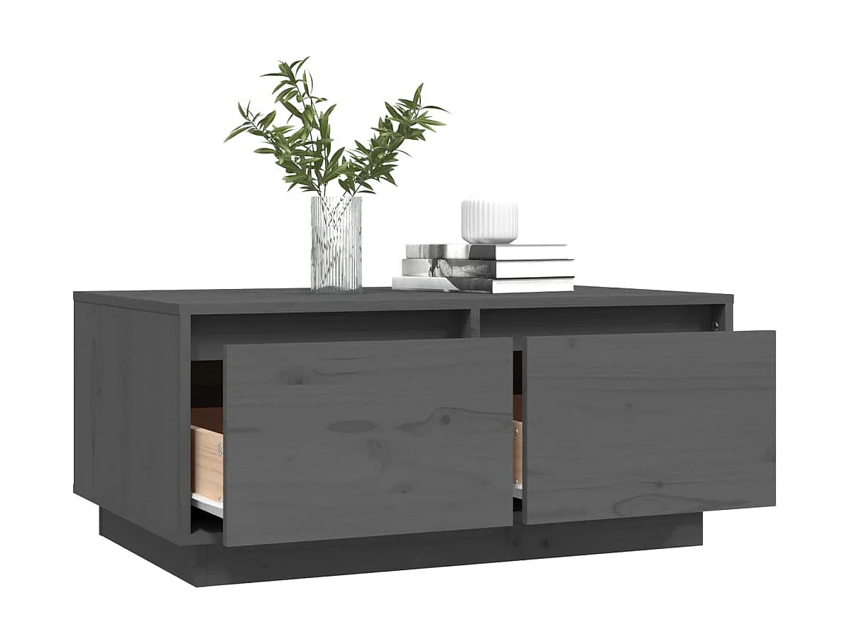 Table basse Gris 80x50x35 cm Bois massif de pin OFR34053 BonneVie Meuble