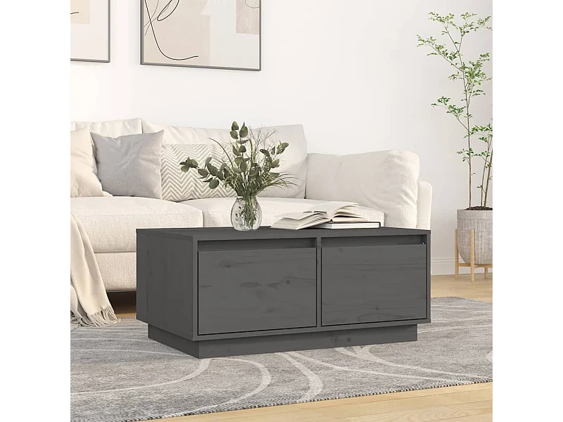 Table basse Gris 80x50x35 cm Bois massif de pin OFR34053 BonneVie Meuble