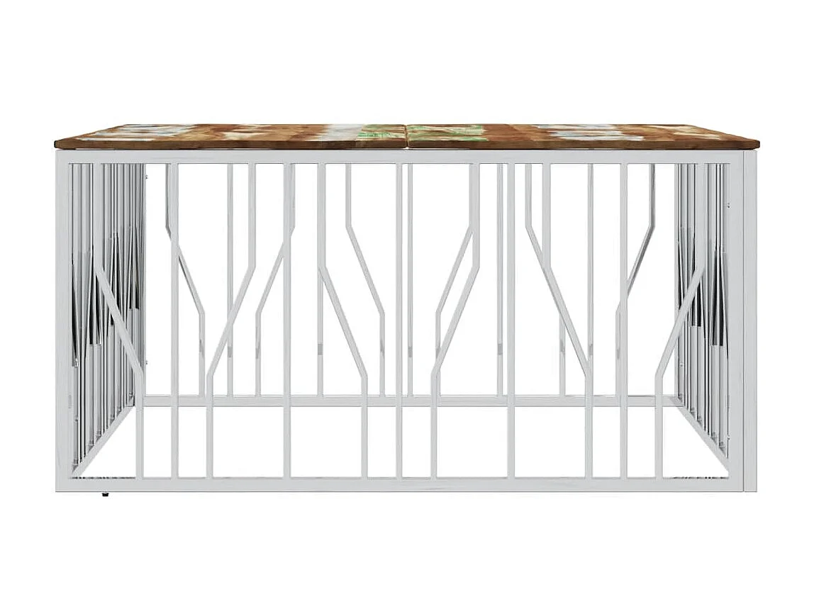 Table basse argenté acier inoxydable/bois massif récupération OFR50005 BonneVie Meuble