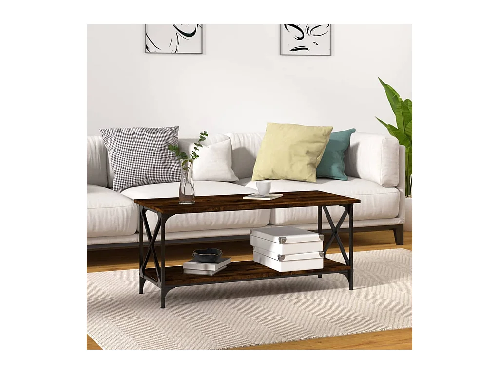 Table basse Chêne fumé 100x45x45 cm Bois d'ingénierie et fer OFR85954 BonneVie Meuble