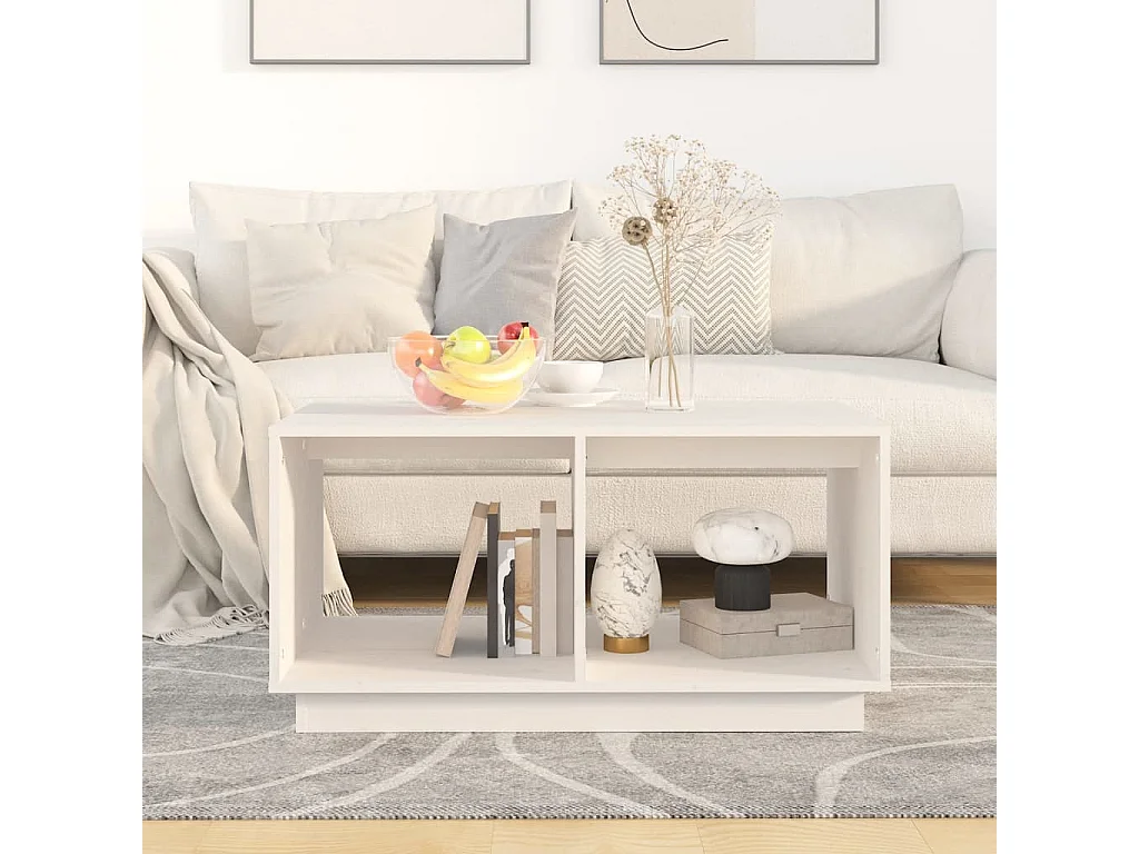 Table basse Blanc 80x50x40 cm Bois massif de pin OFR25235 BonneVie Meuble