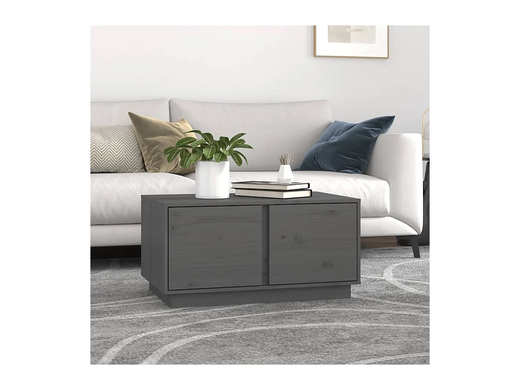 Table basse Gris 80x50x40 cm Bois massif de pin OFR28025 BonneVie Meuble