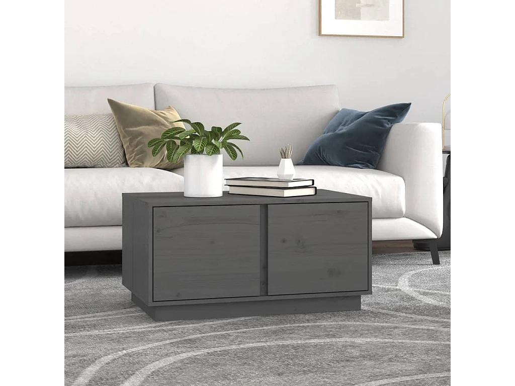 Table basse Gris 80x50x40 cm Bois massif de pin OFR28025 BonneVie Meuble