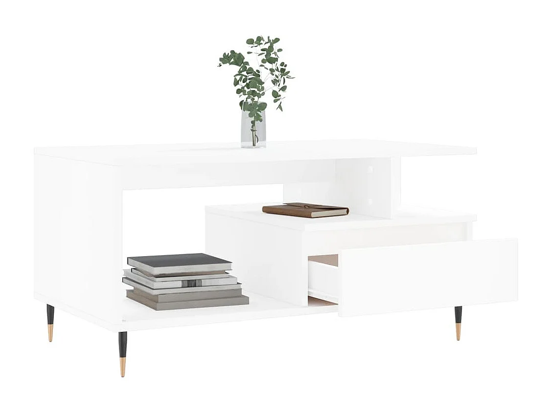 Table basse Blanc 90x49x45 cm Bois d'ingénierie OFR85526 BonneVie Meuble