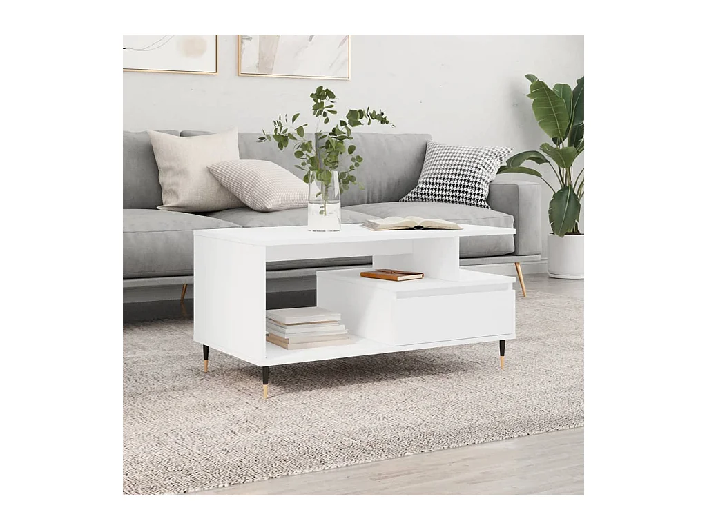 Mesa de centro madera contrachapada blanca 90x49x45 cm ES16945