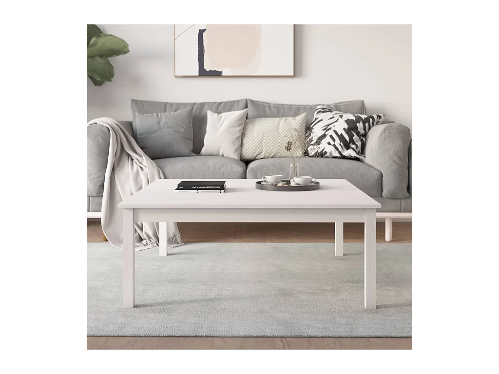 Table basse Blanc 100x100x40 cm Bois massif de pin OFR52831 BonneVie Meuble