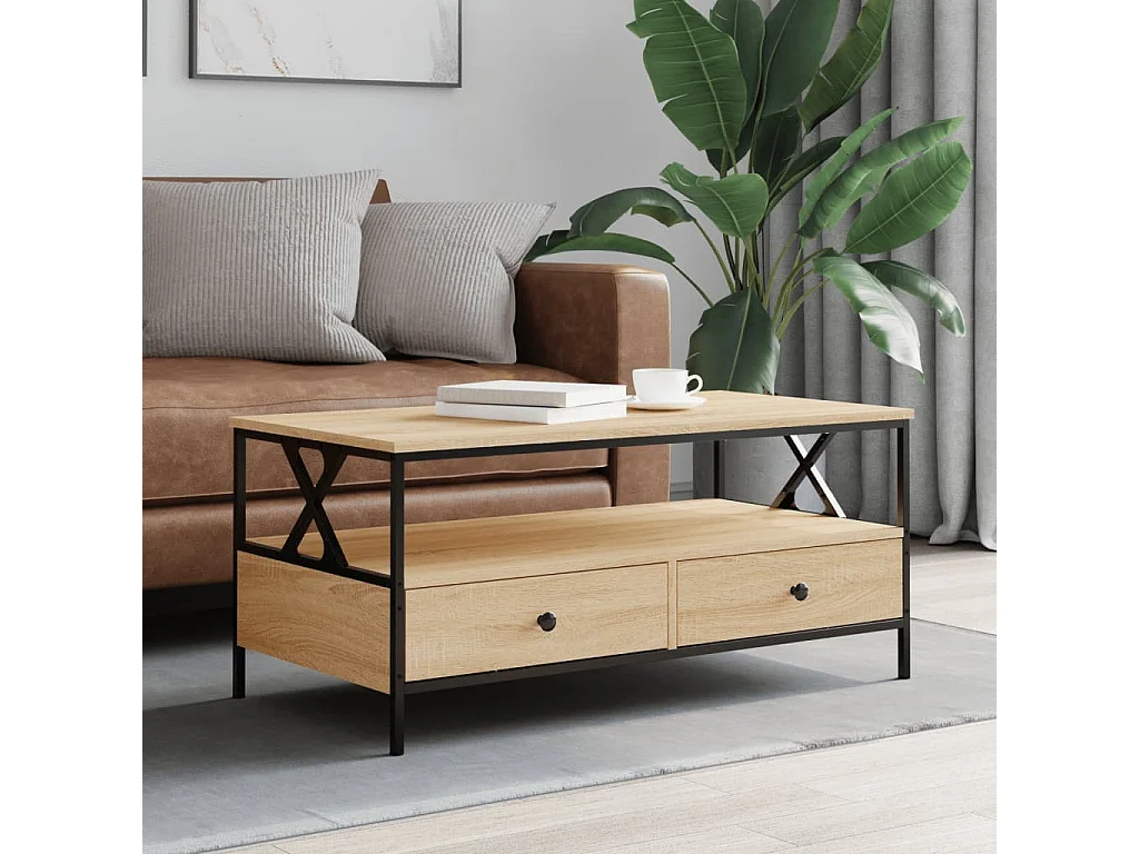 Table basse chêne sonoma 100x51x45 cm bois d'ingénierie OFR81392 BonneVie Meuble