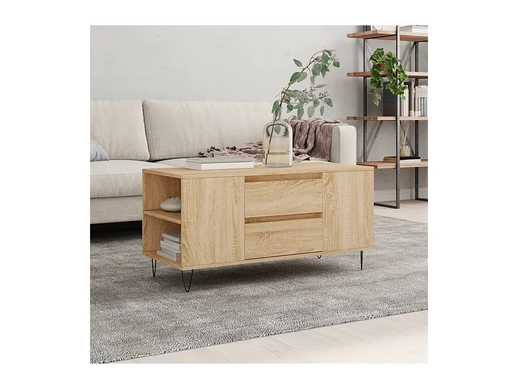 Table basse chêne sonoma 102x44,5x50 cm bois d'ingénierie OFR23615 BonneVie Meuble