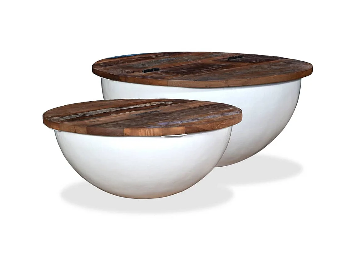 Table basse 2 pcs Bois de récupération massif blanc forme bol OFR71221 BonneVie Meuble
