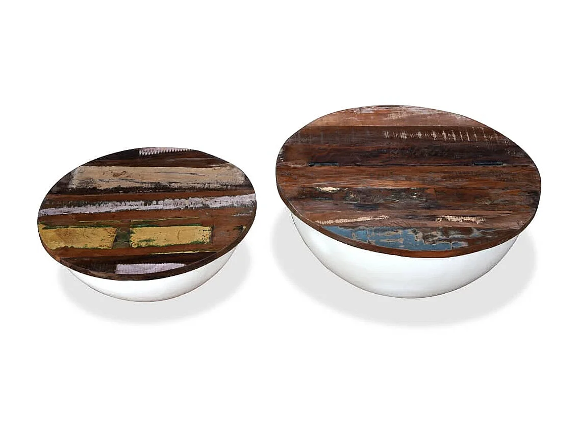 Set mesa de centro forma de bol 2 uds madera reciclada blanco ES30695