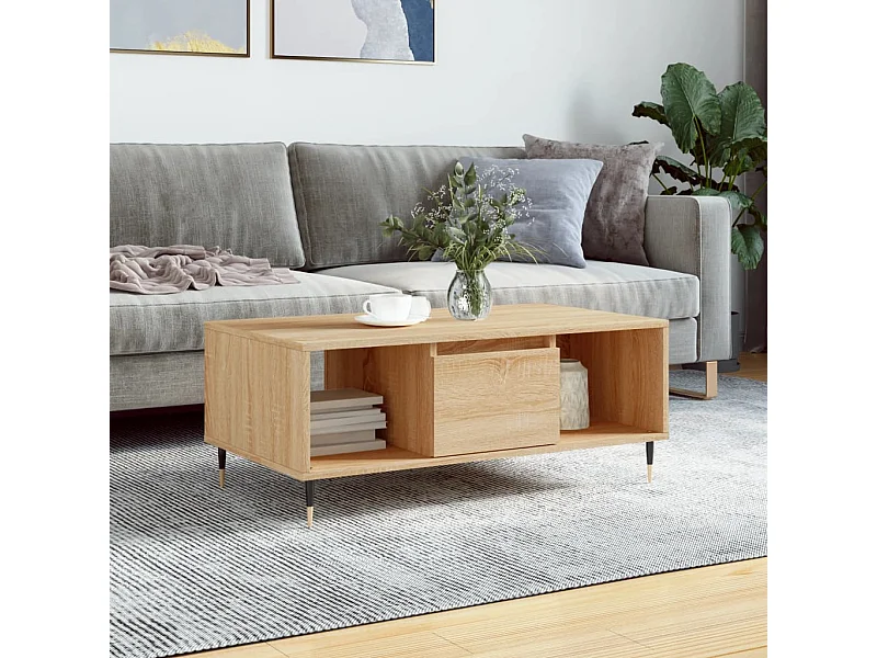 Mesa de centro madera contrachapada roble Sonoma 90x50x36,5 cm ES72860