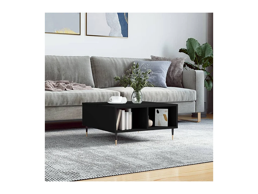 Table basse noir 60x60x30 cm bois d'ingénierie OFR56924 BonneVie Meuble