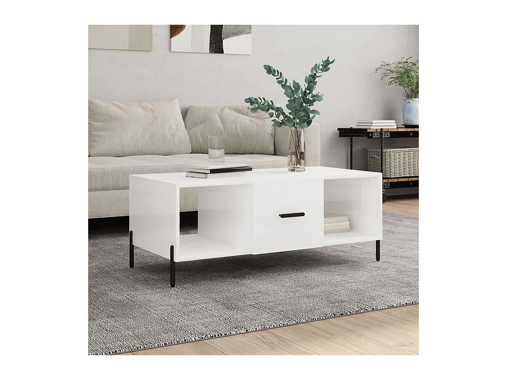 Table basse Blanc brillant 102x50x40 cm Bois d'ingénierie OFR84956 BonneVie Meuble